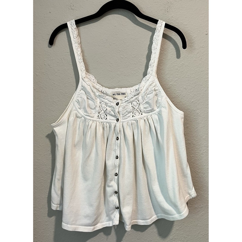 We The Free Women's Tank Top Size Medium Babydoll Oversized Crochet Detail White